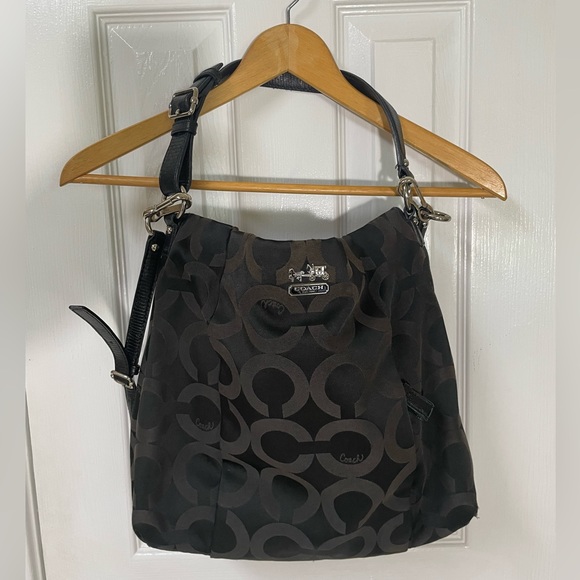 Coach Handbags - Coach Madison Op Art Sateen Isabelle Fabric Black Shoulder Bag Monogram Purse